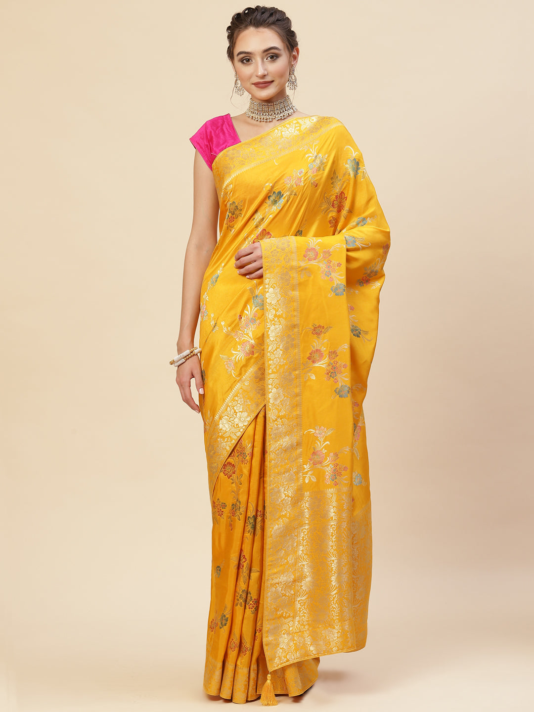 Floral Zari Jaal Handloom Woven Saree