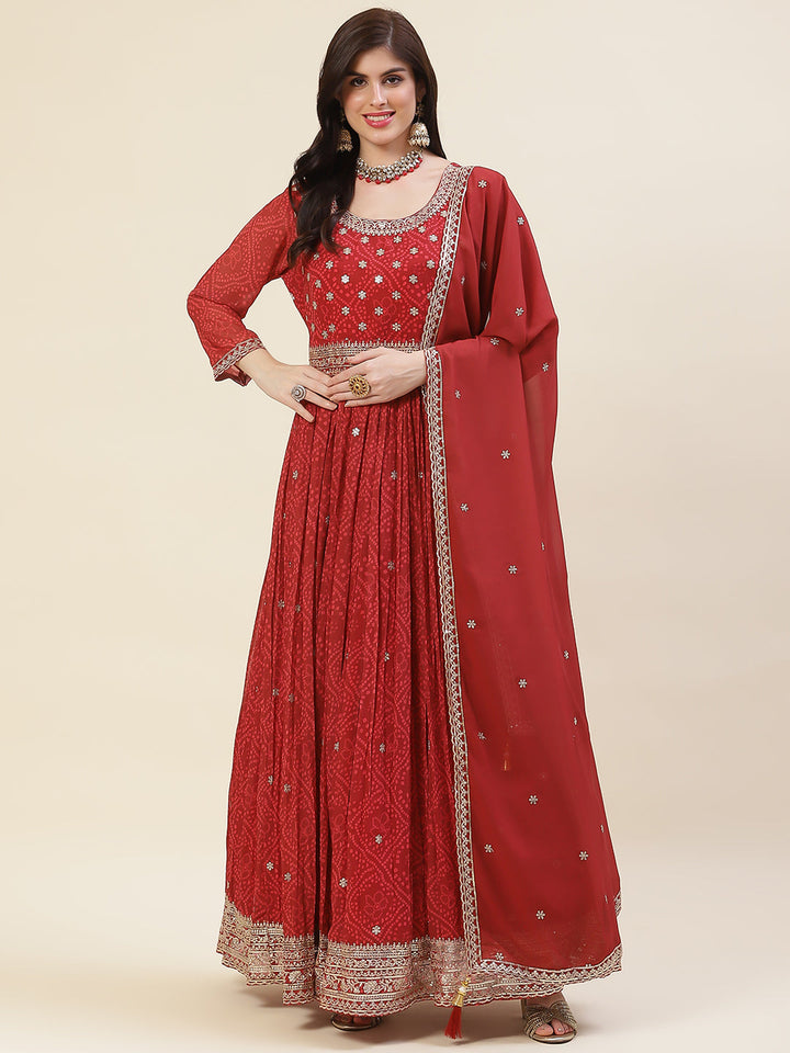 Resham Sequin Booti Georgette Kurta With Dupatta