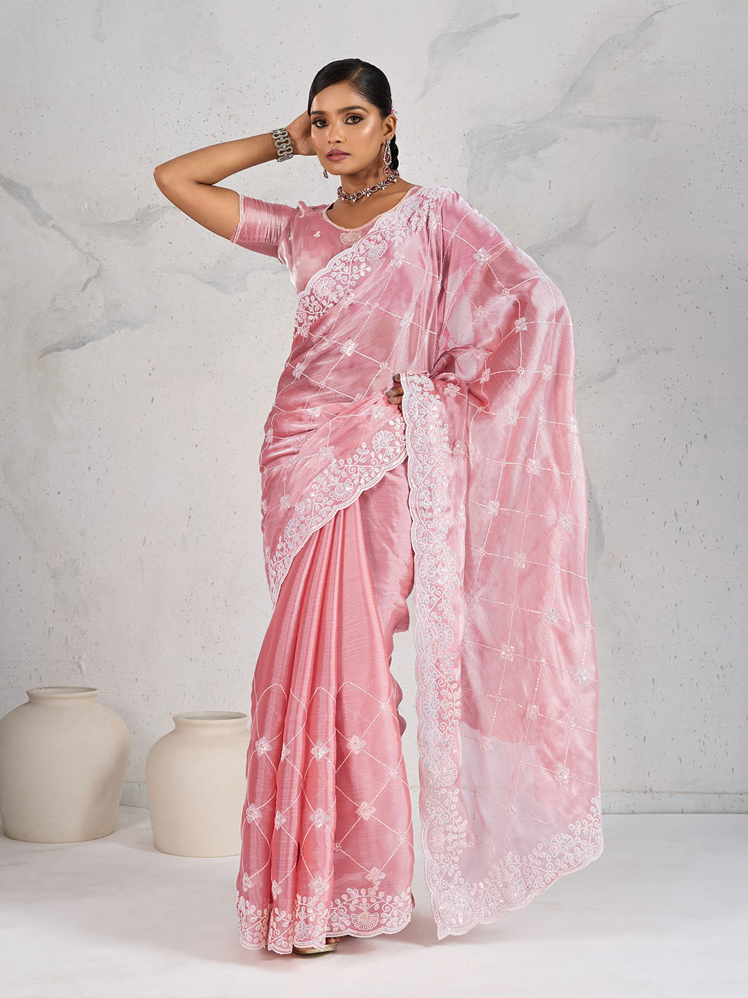 Sequin Embroidered Organza Saree