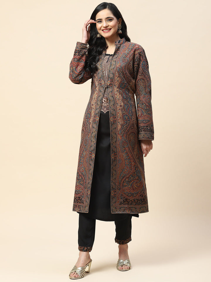 Resham Jaal Woven Pashmina Kurta With Pants &amp; Jacket