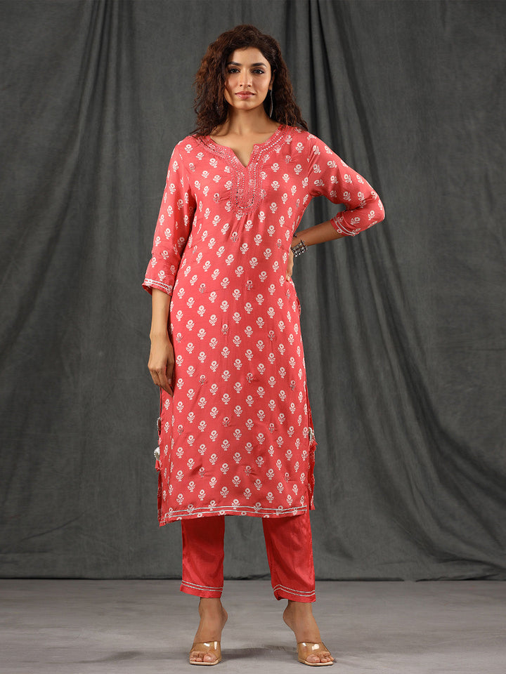 Floral Printed Muslin Kurta With Pants