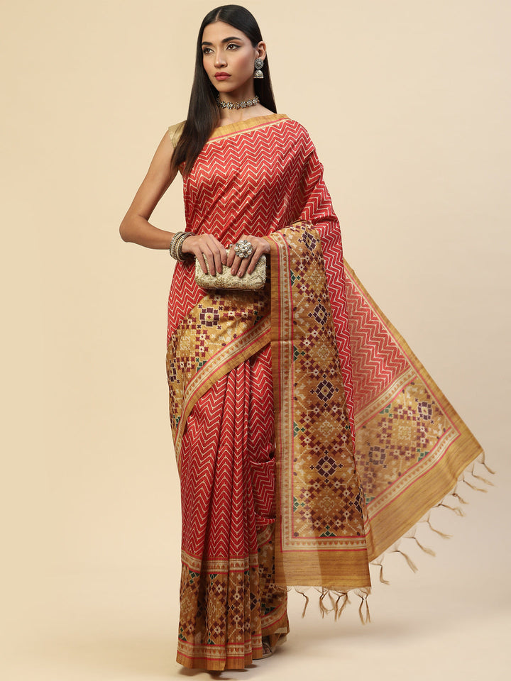 Geometric Printed Tussar Saree