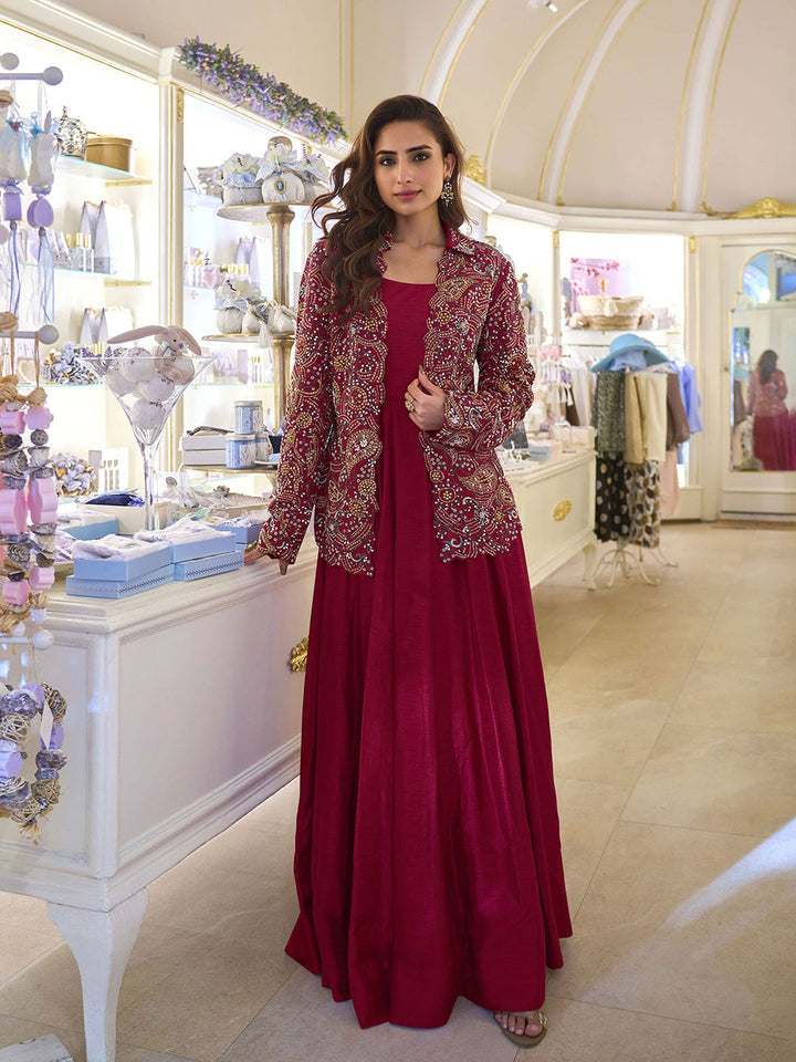 Embroidered Art Silk Gown With Jacket