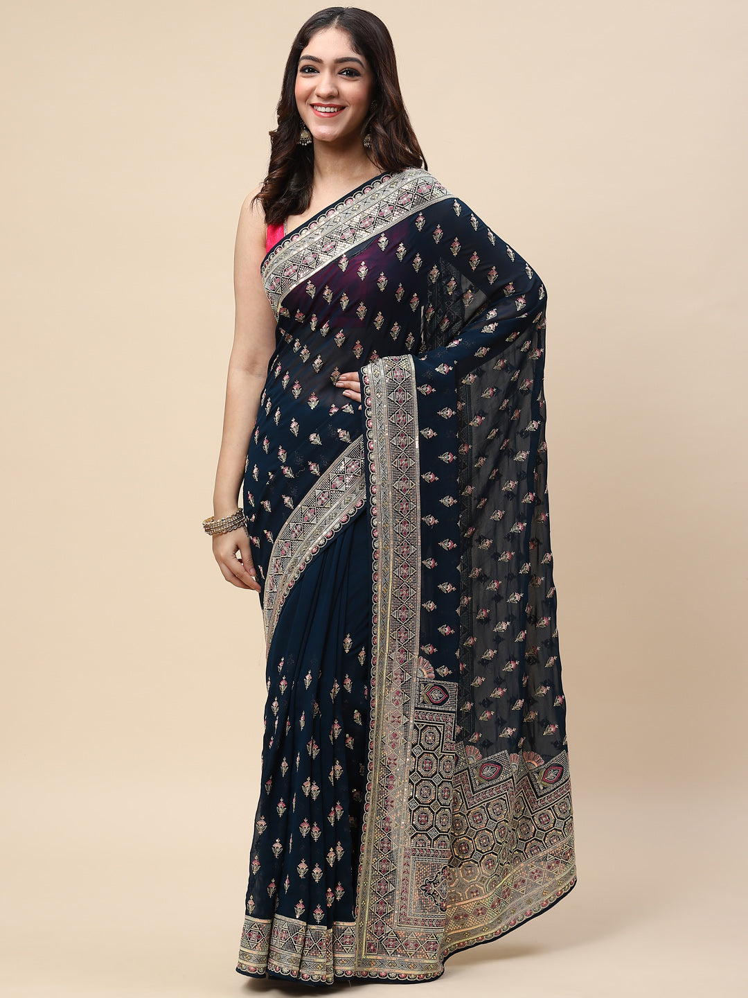 Resham Booti Embroidered Georgette Saree