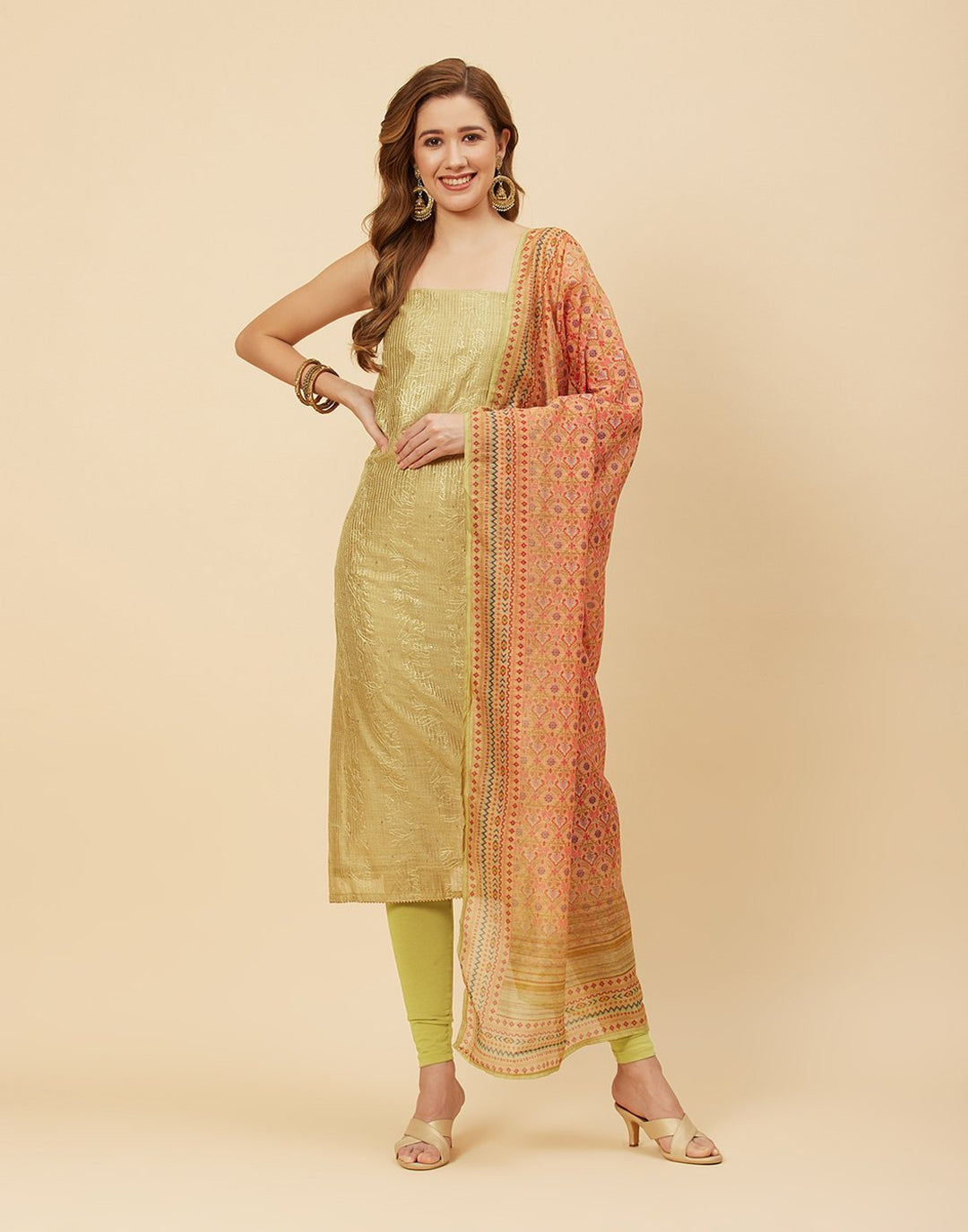 Embroidered Chanderi Suit Piece With Printed Chanderi Dupatta