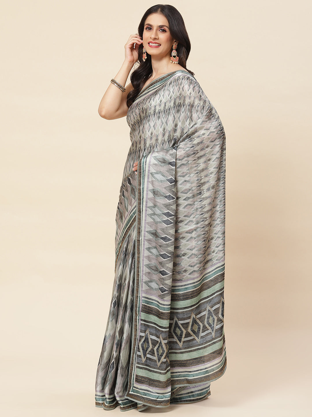 Abstract Digital Printed Satin Saree