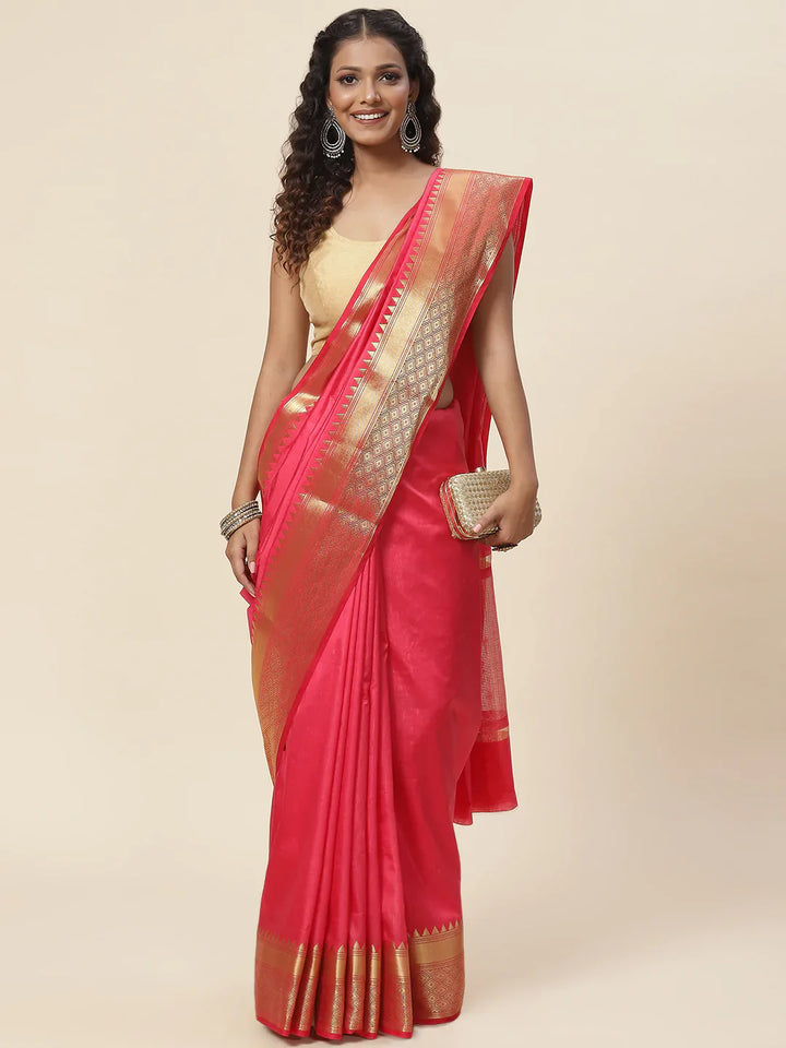 Plain Zari Border Handloom Woven Saree