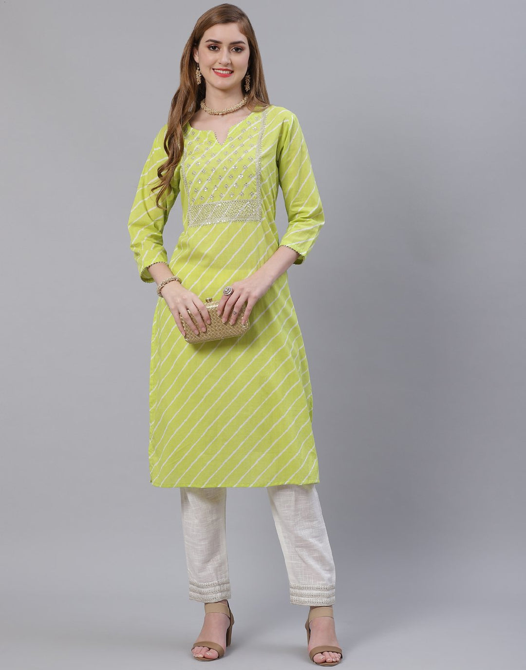 Embroidered Yoke Cotton Printed Kurti Pant Set