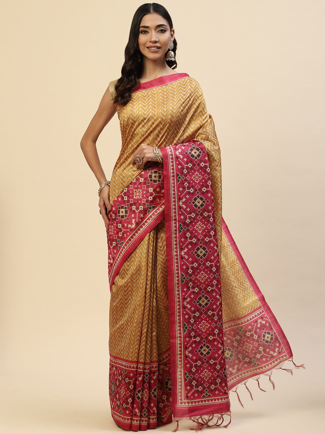 Geometric Printed Tussar Saree