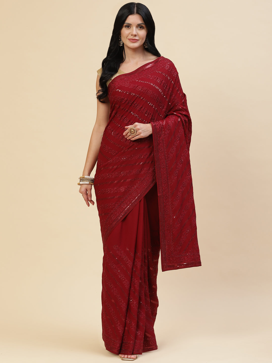 Sequin Embroidered Crepe Saree