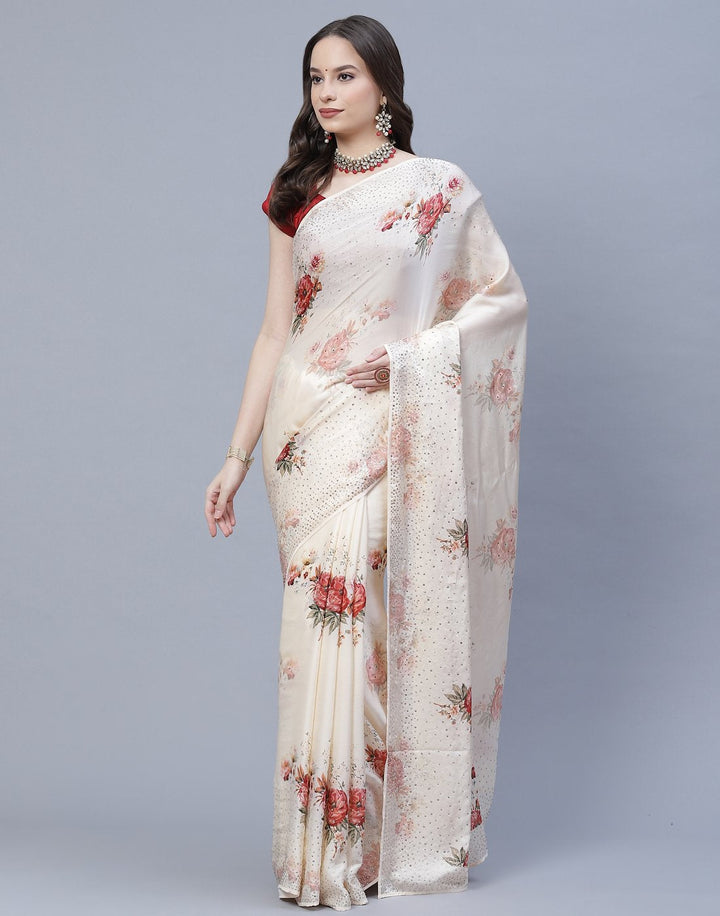 Digital Floral Printed Crepe Saree with Stone Work