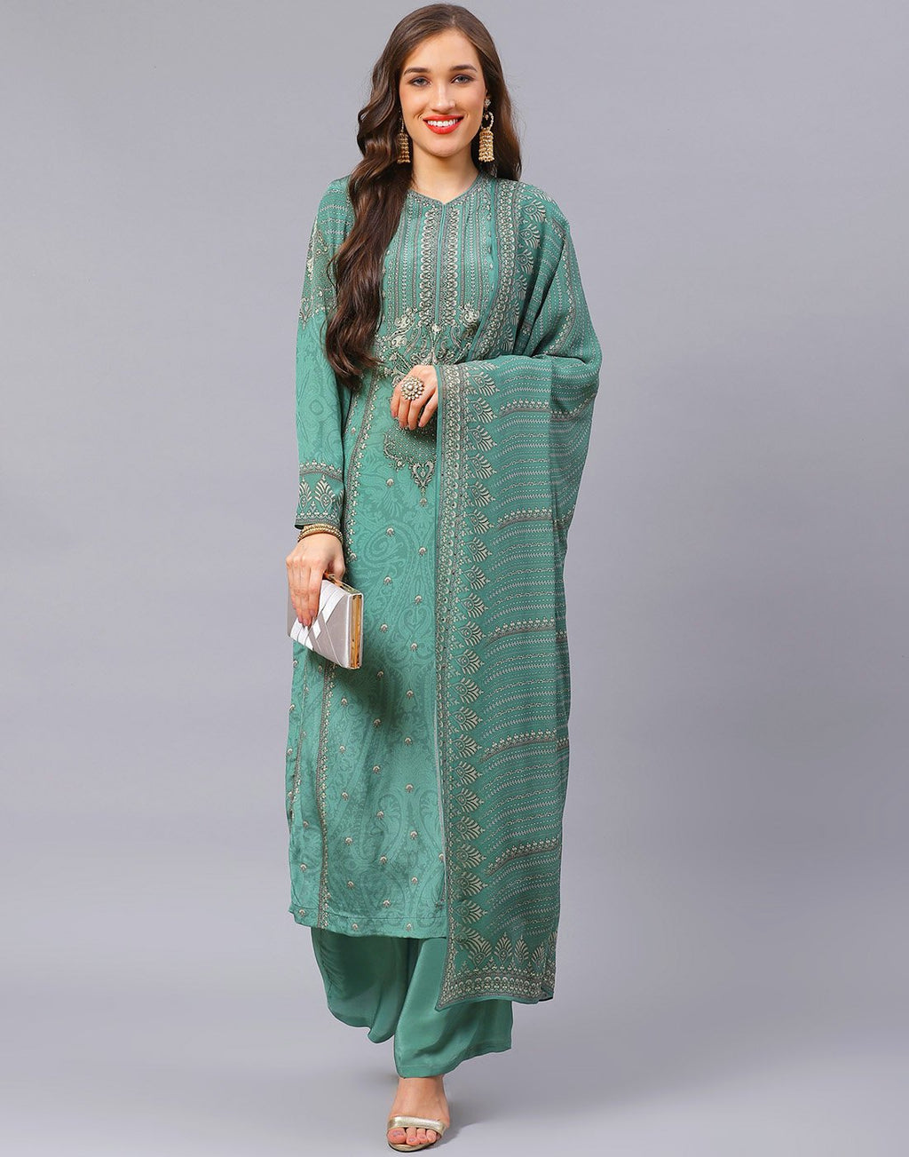 Aqua Green and Pink Salwar Kameez