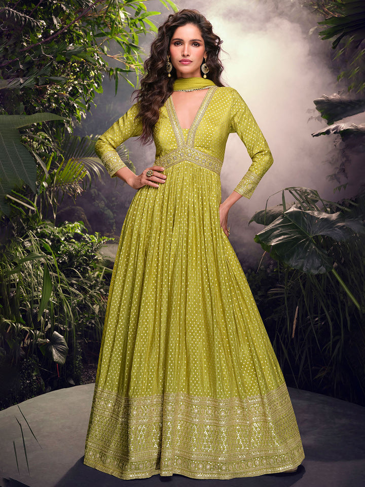 Embroidered Art Silk Suit With Pant &amp; Dupatta