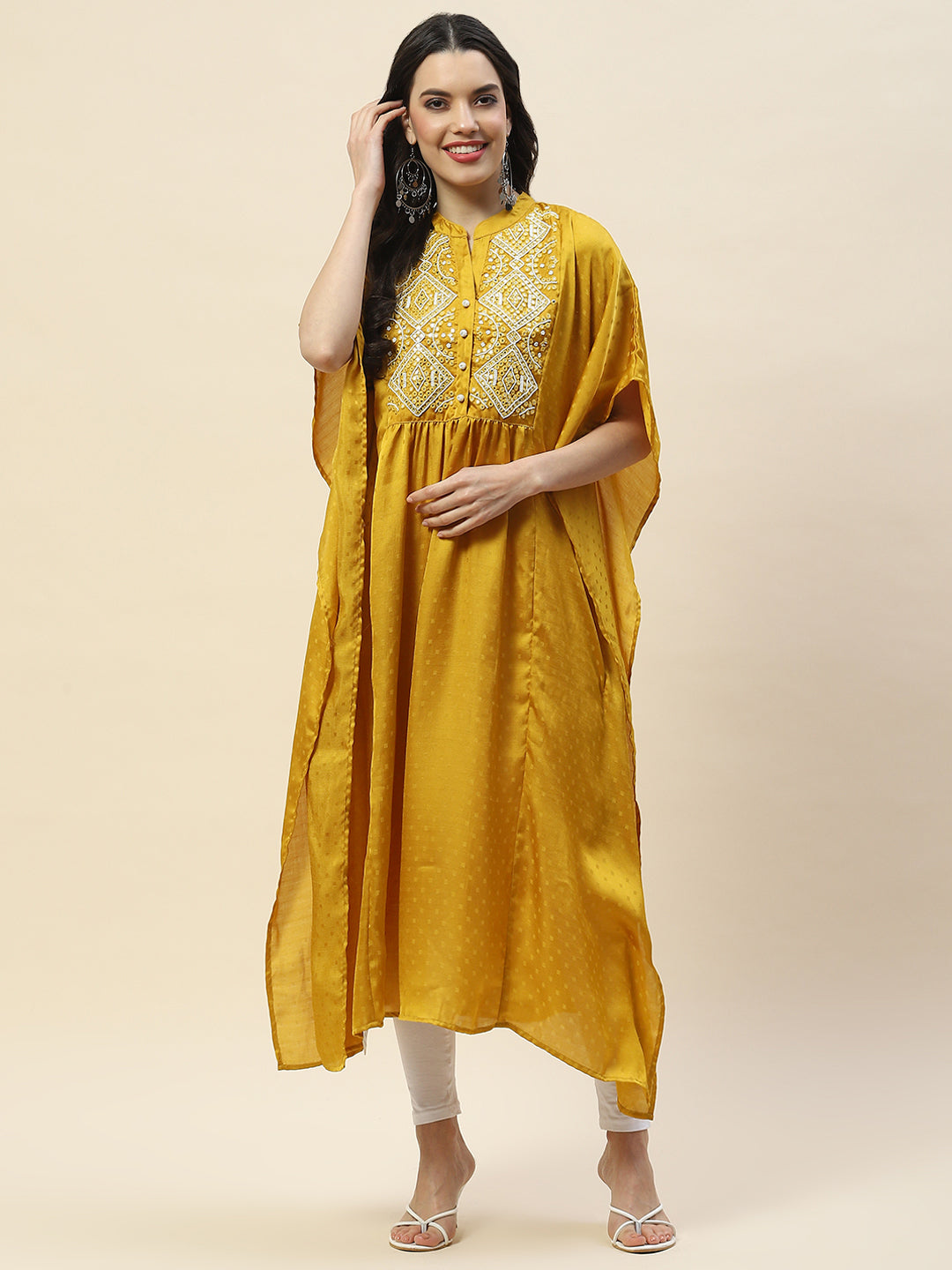 Neck Embroidered Cotton Kaftan Kurta