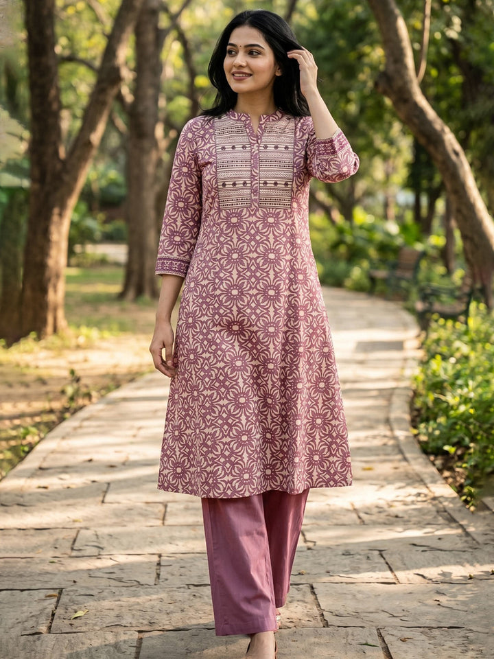 Embroidered Cotton Blend Kurta With Pant &amp; Dupatta