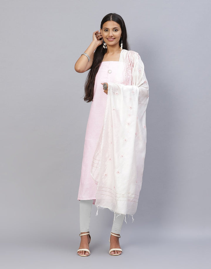 Printed Cotton Suit Piece With Embroidered Chanderi Dupatta