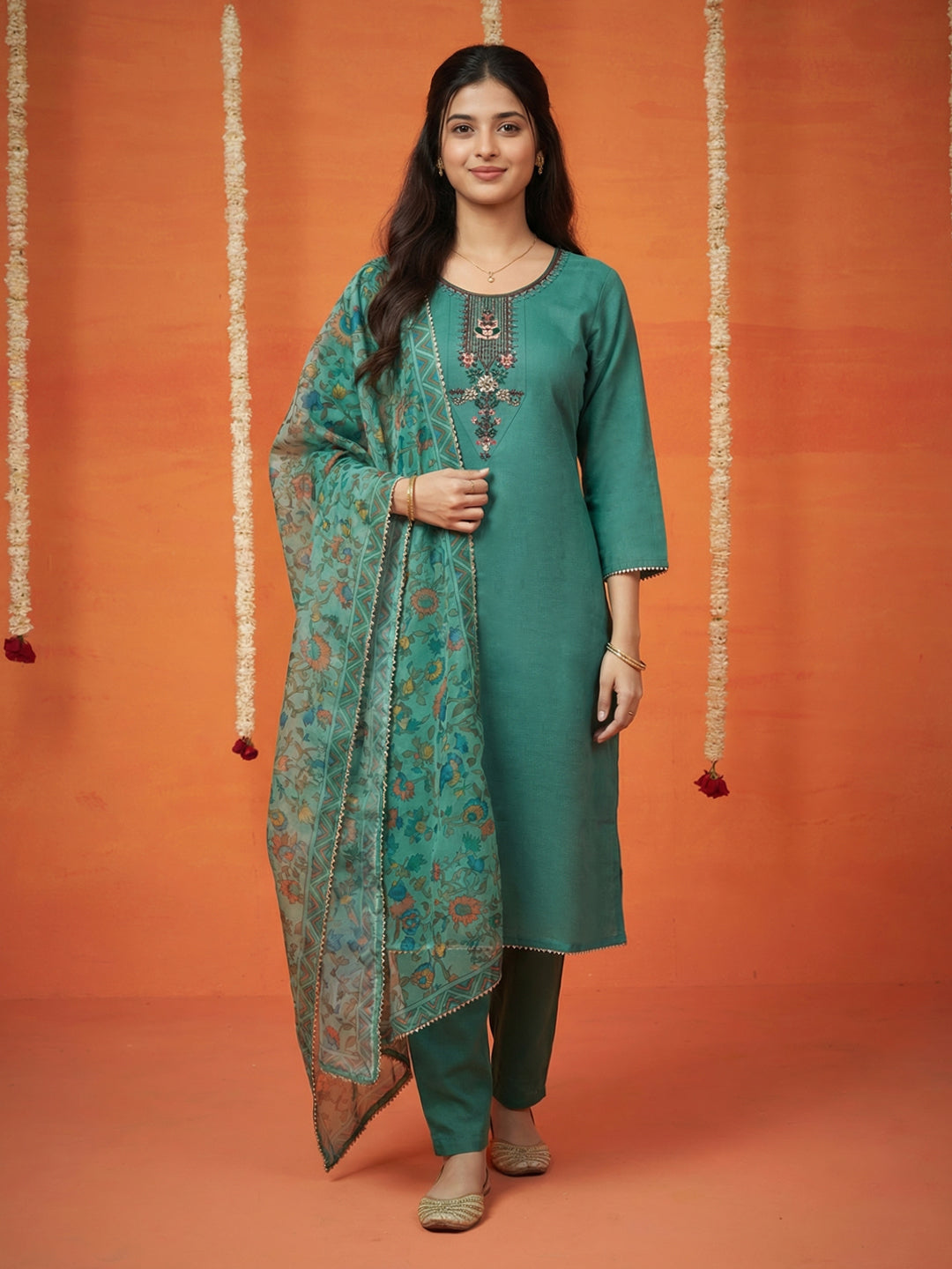 Printed Cotton Kurta With Pant &amp; Dupatta