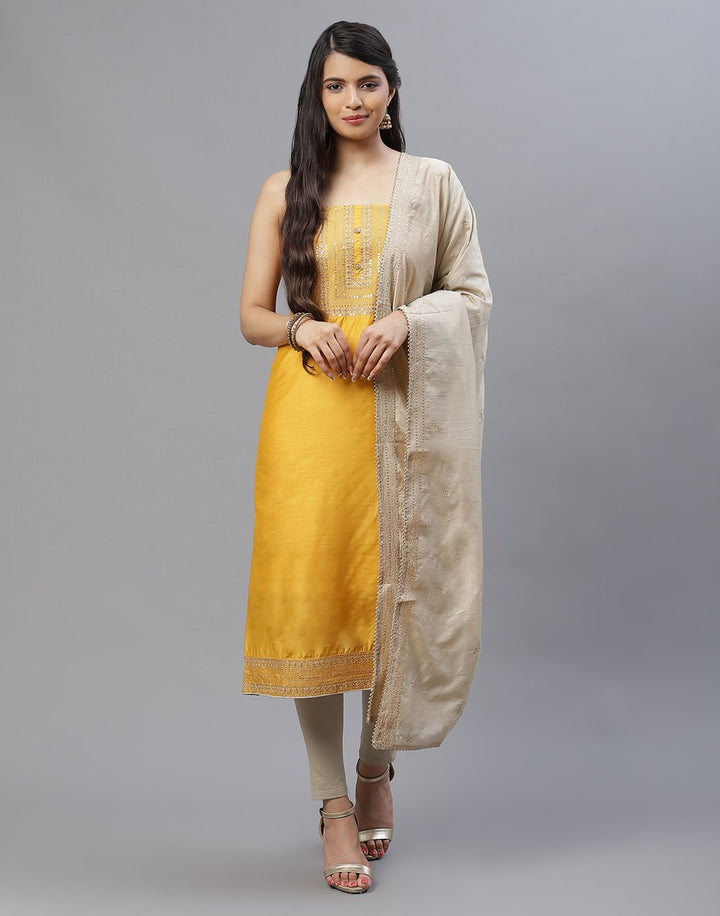 Embroidered Chanderi Suit Piece With Dupatta