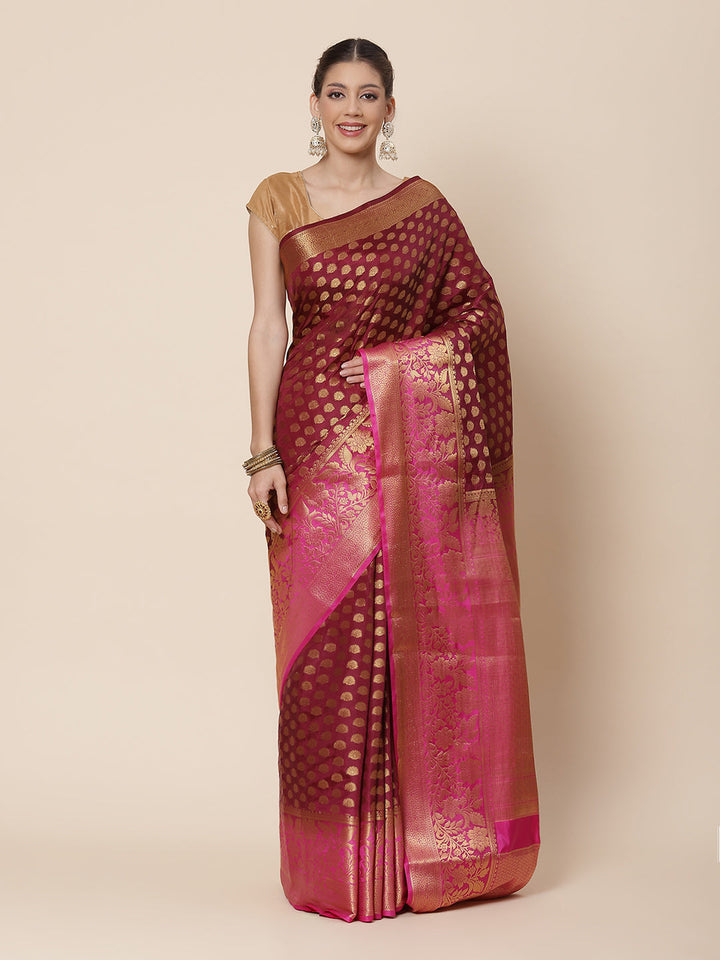 Zari Border Booti Work Art Handloom Woven Saree