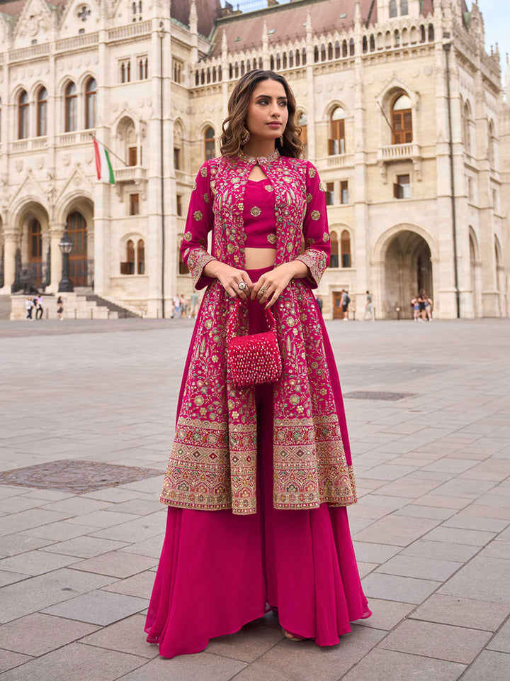 Embroidered Georgette Choli &amp; Plazzo With Jacket