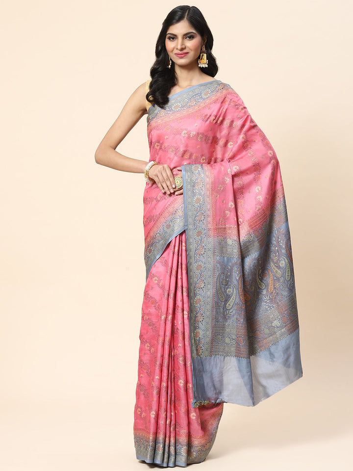 Floral Zari Jaal Tussar Woven Saree