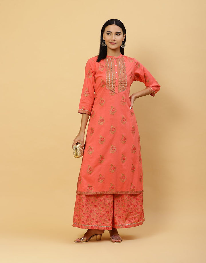 Printed Cotton Kurti With Plazzo