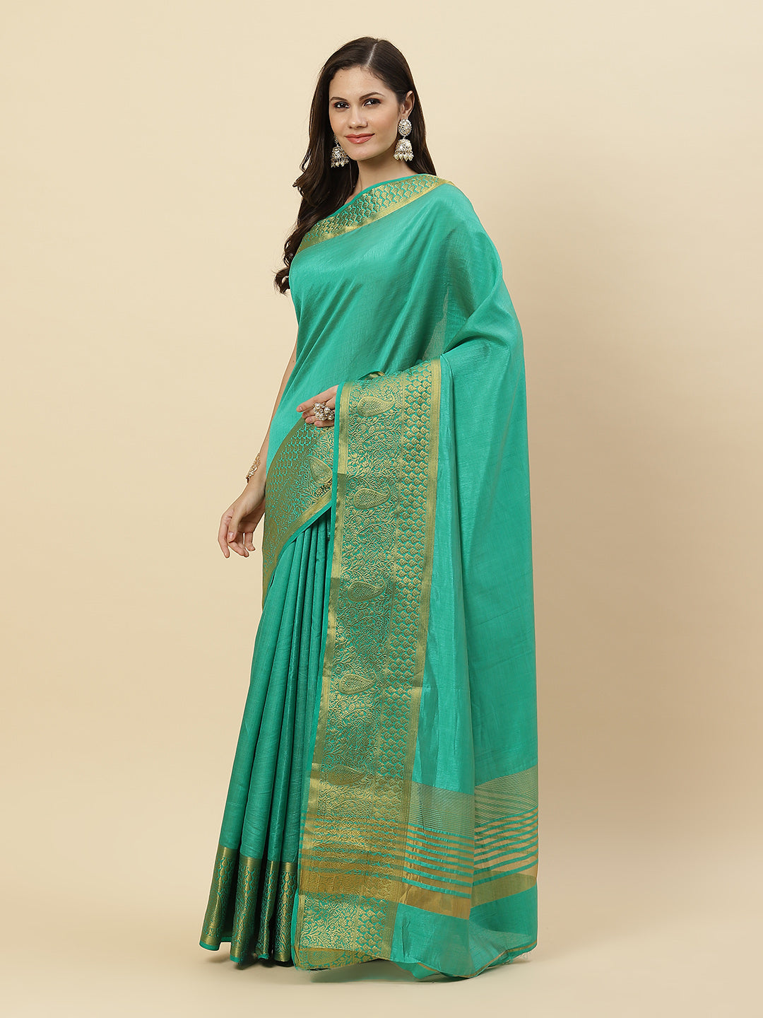 Plain Zari Border Art Handloom Woven Saree