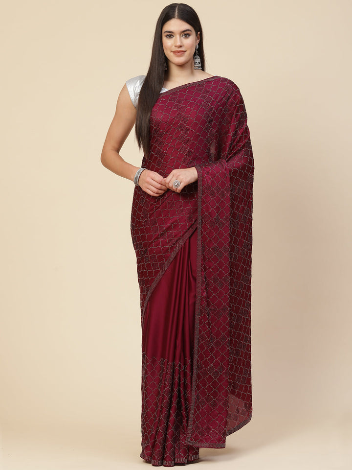 Stone Embroidered Satin Saree