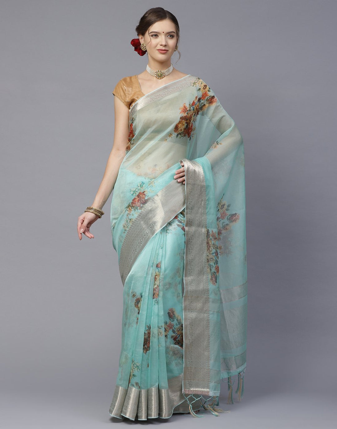 Digital Floral Printed Organza Saree