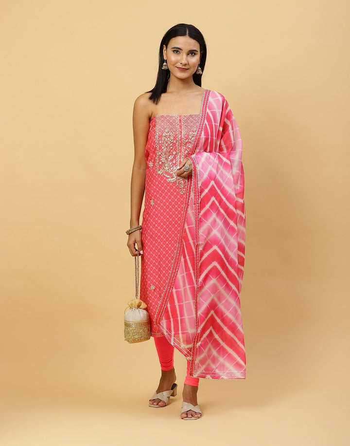 Printed Muslin Suit Piece With Organza Dupatta
