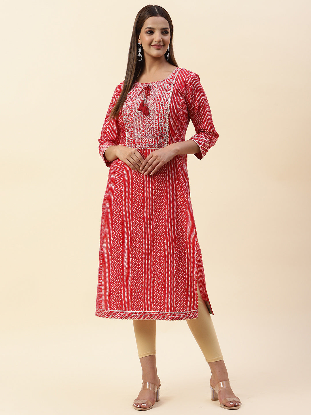 Printed & Neck Embroidered Cotton Kurta