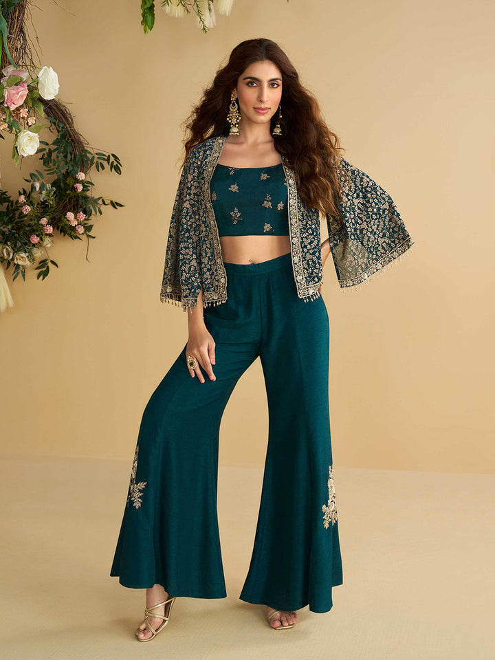 Embroidered Art Silk Choli &amp; Plazzo With Jacket