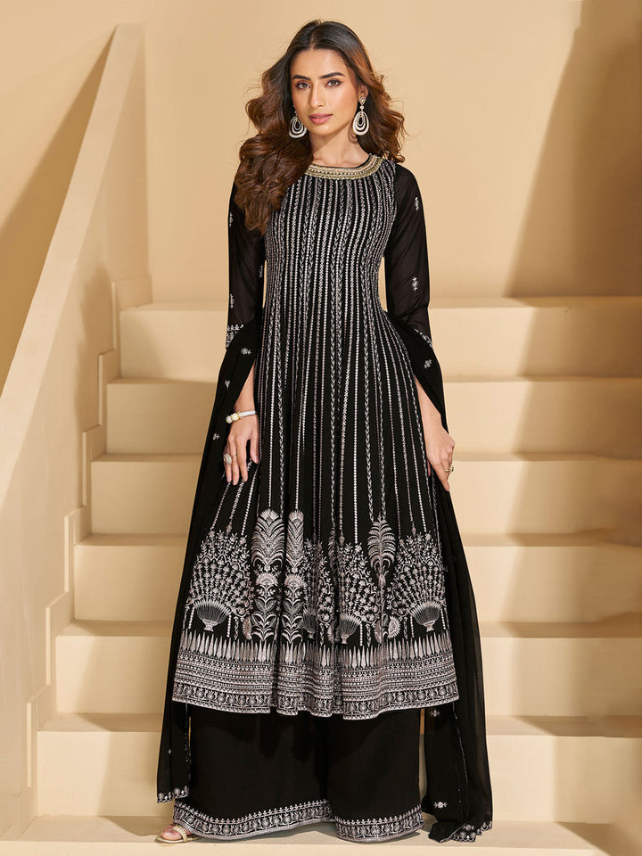 Embroidered Georgette Kurta With Pant &amp; Dupatta
