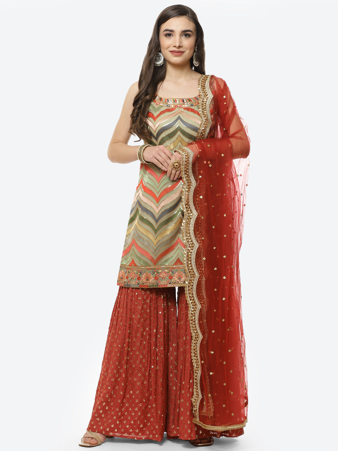 Sequence Georgette Stitched Salwar Kameez With Net Booti Dupatta