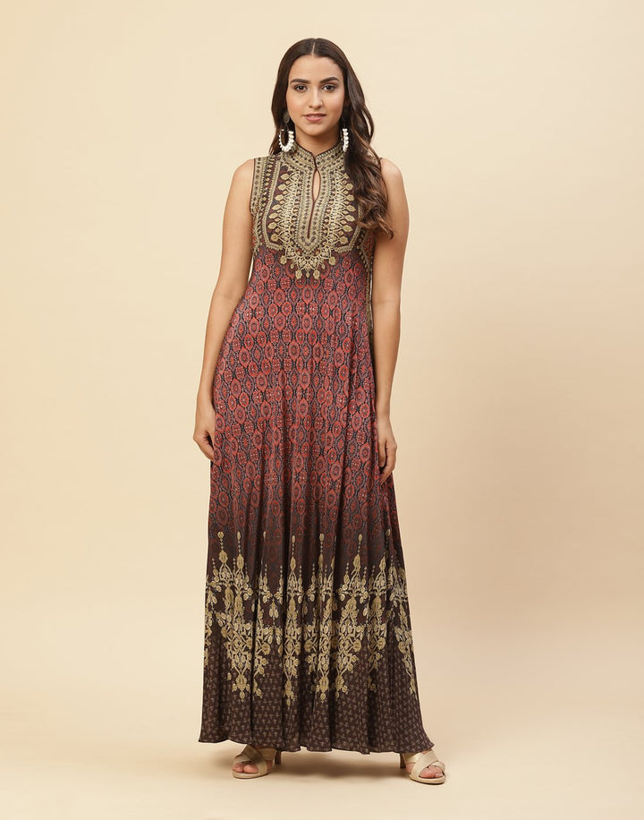 Digital Printed Crepe Gown