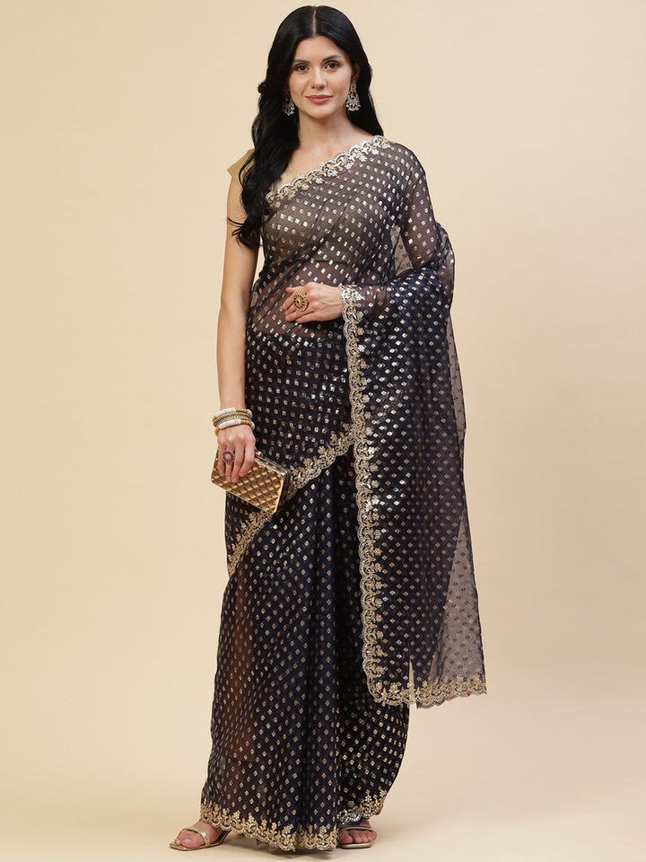 Mirror Embroidered Organza Saree