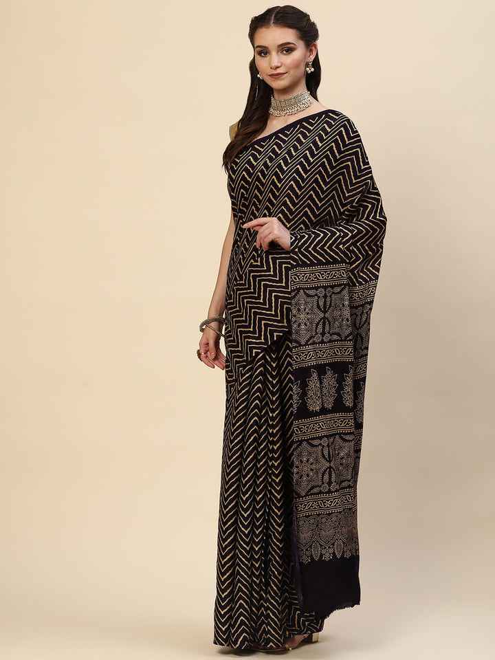 Zig Zag Printed Satin Saree