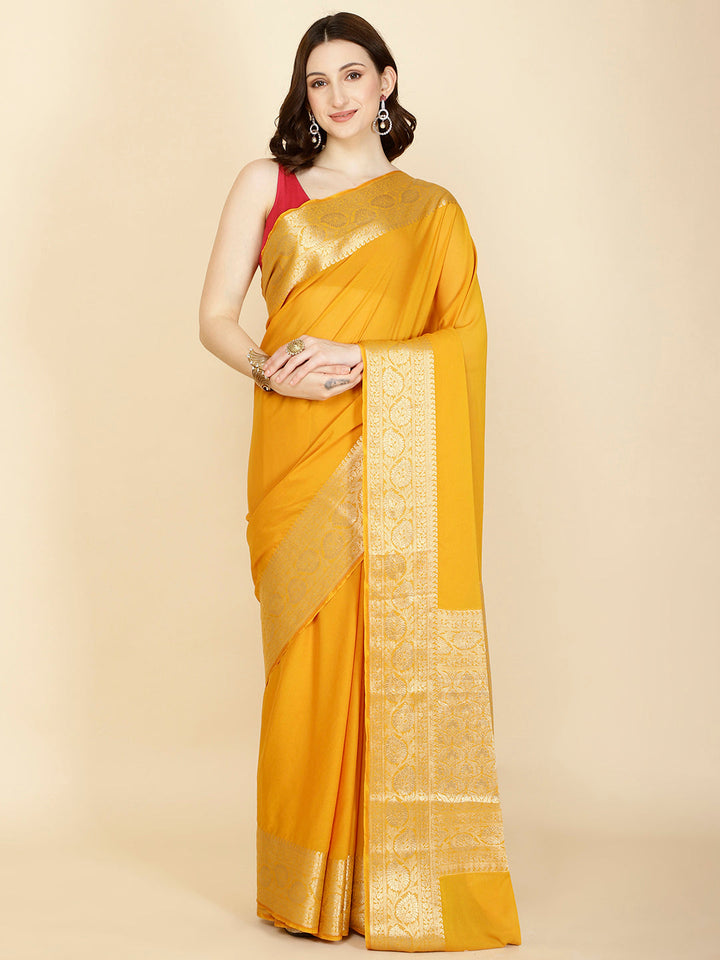Plain Zari Border Georgette Saree