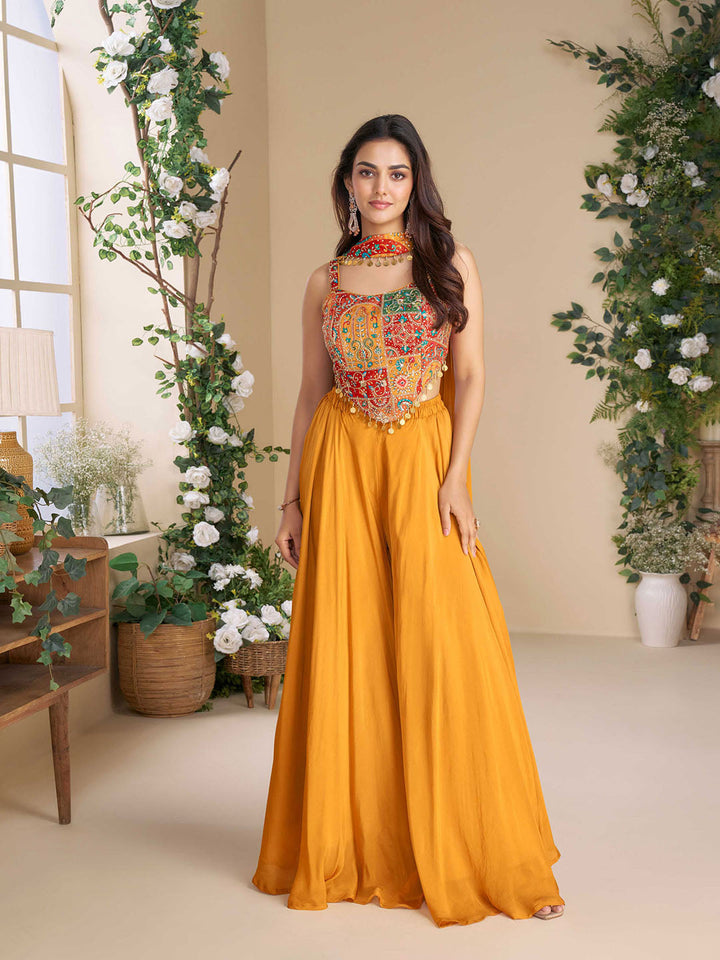 Embroidered Chinon Suit With Pant &amp; Dupatta