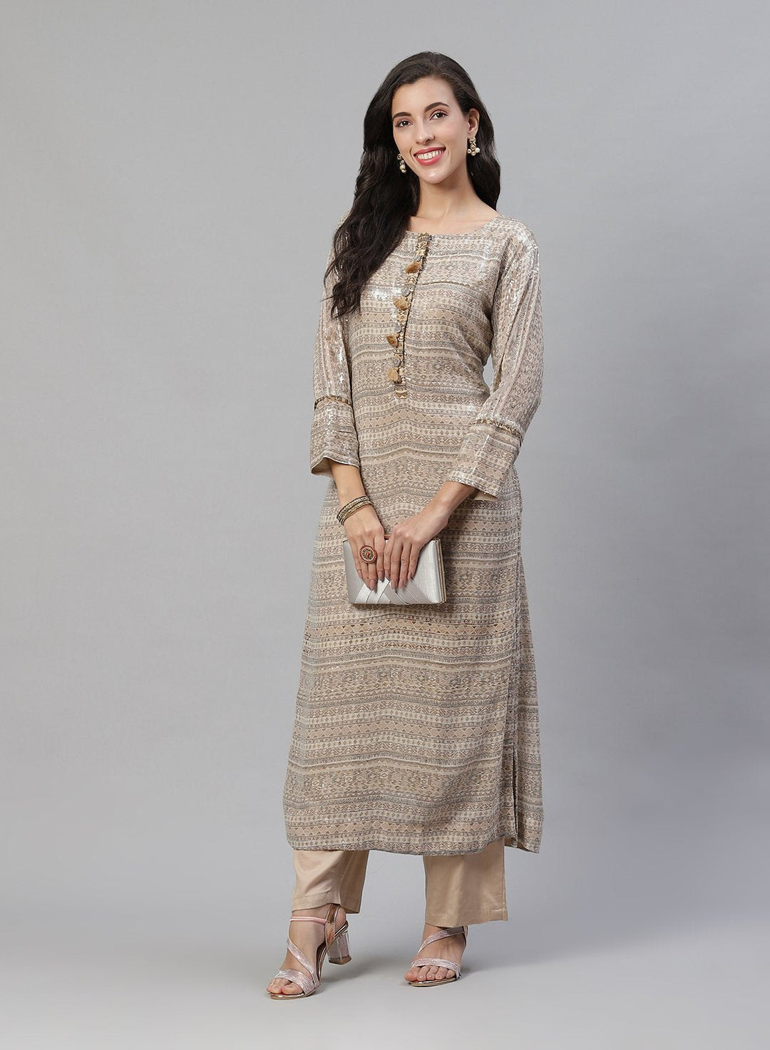 Georgette Kurti Pant Set With Sequin Detail