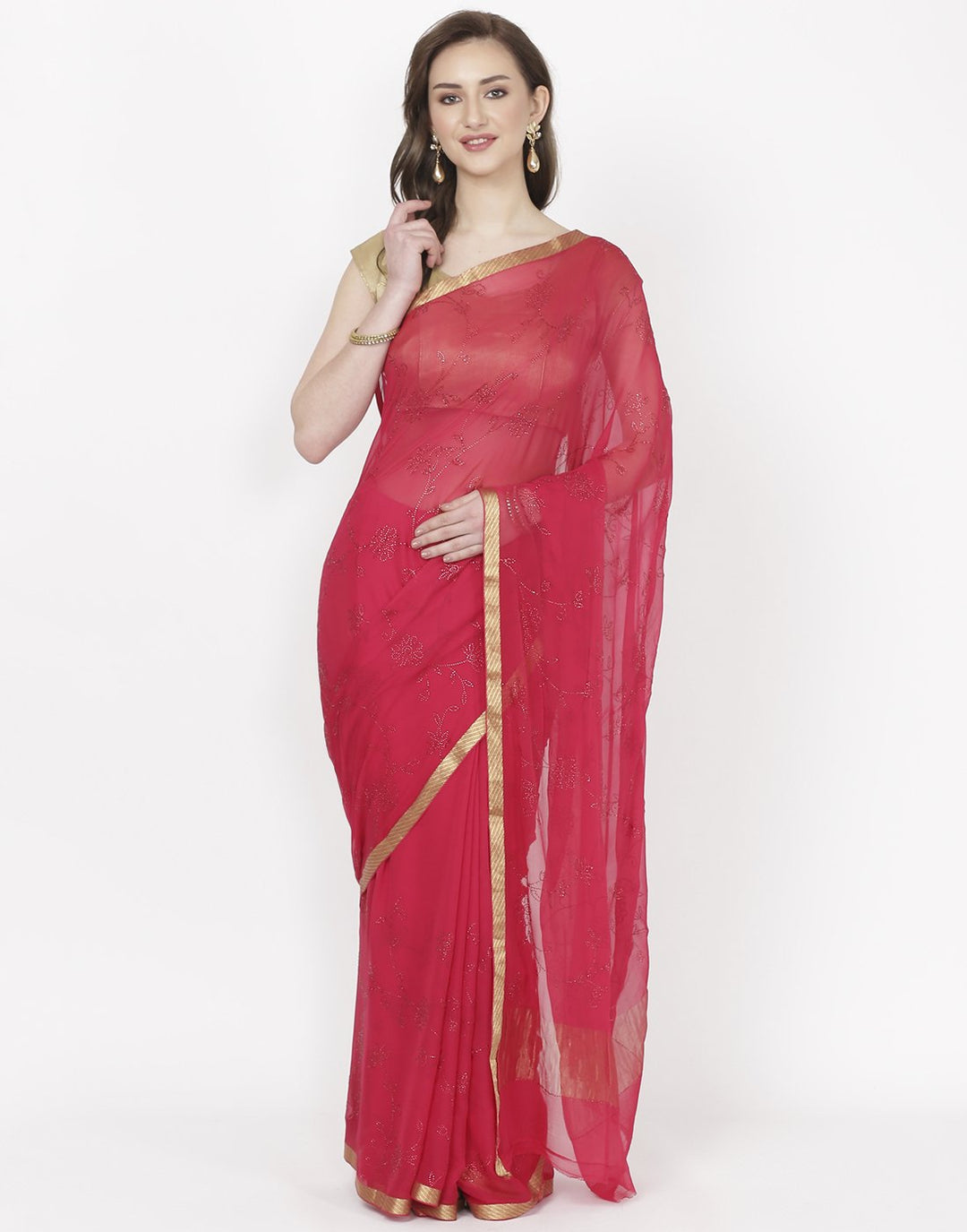MBZ Meena Bazaar-Yellow Chiffon Saree