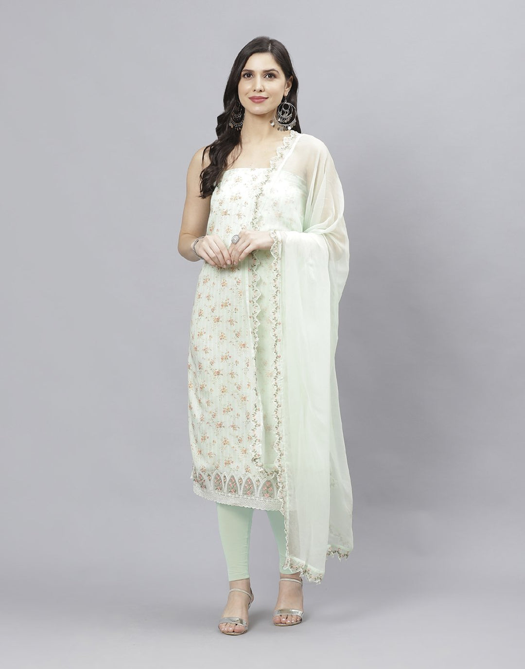 Printed Cotton Suit Piece With Chiffon Dupatta