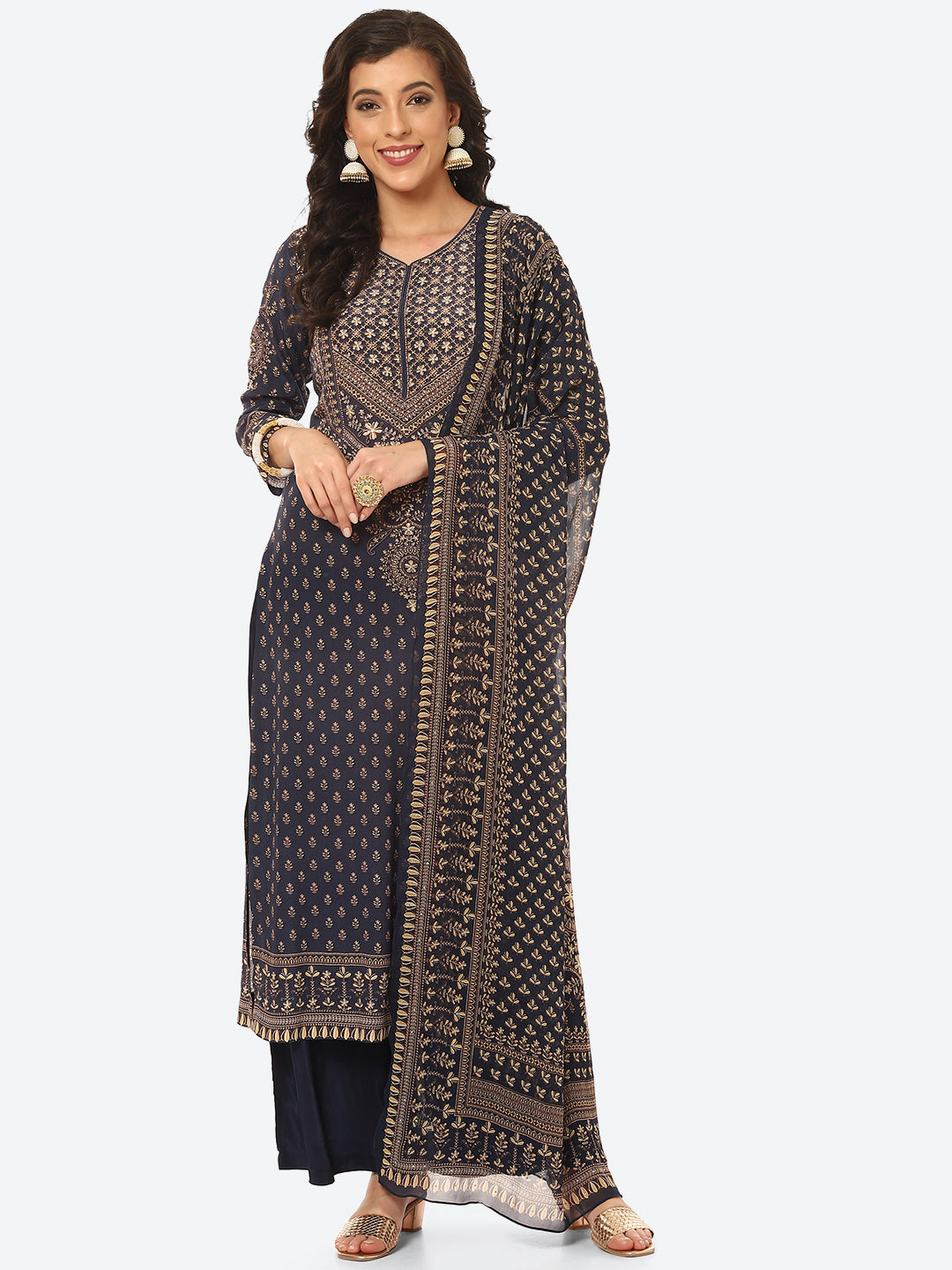 Digital Printed Crepe Kurta With Palazzo &amp; Georgette Dupatta
