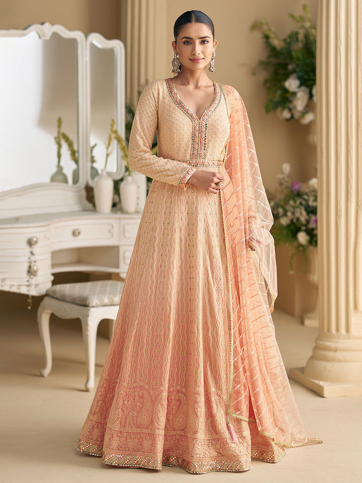 Embroidered Geogrette Gown With Dupatta