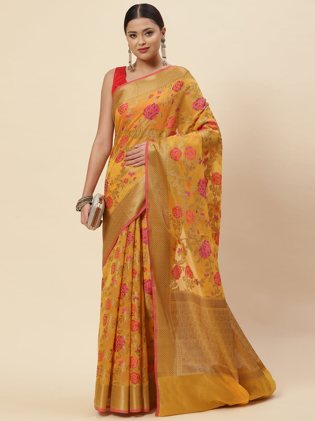 Floral Zari Jaal Cotton Woven Saree