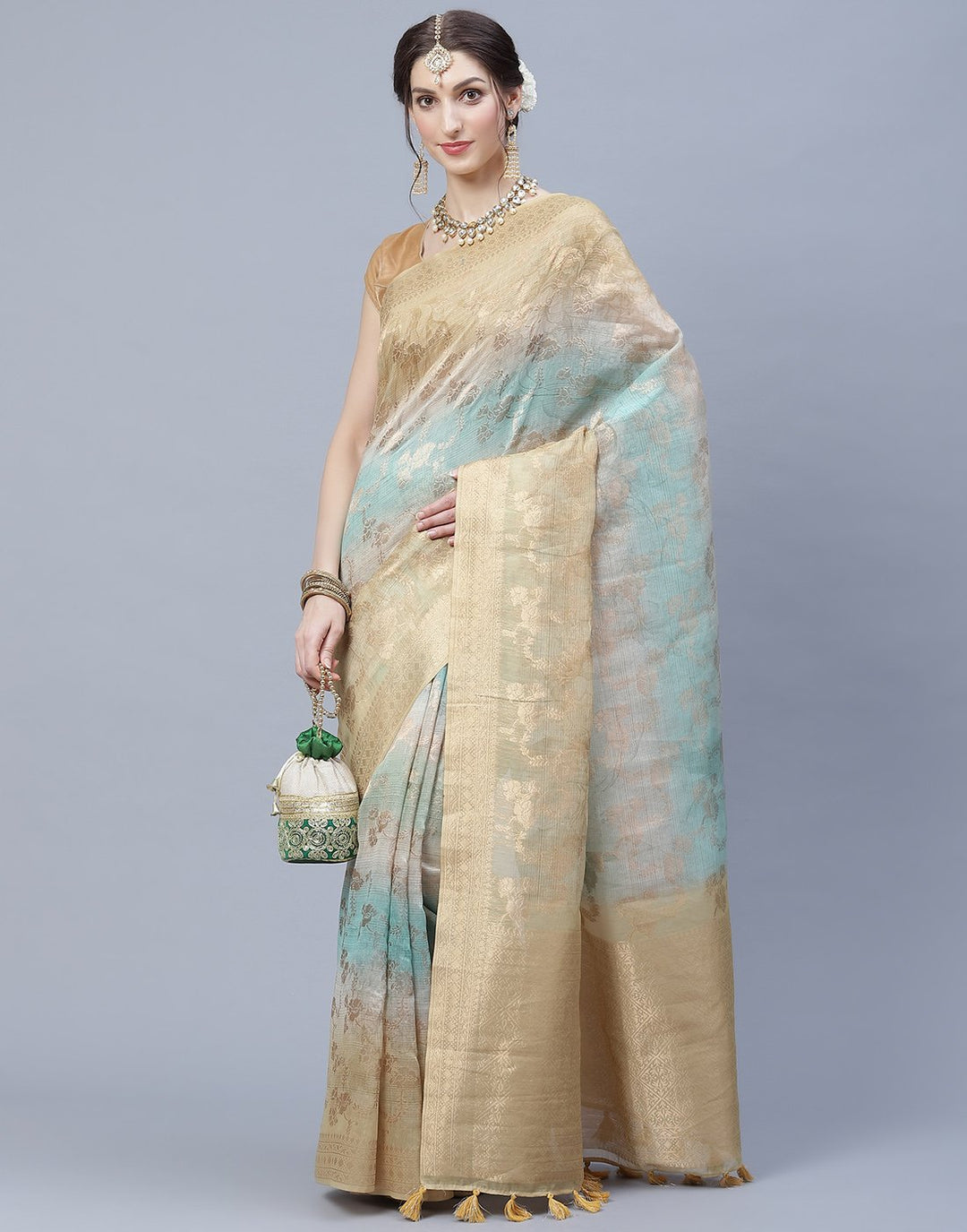 Floral Print Cotton Chanderi Saree