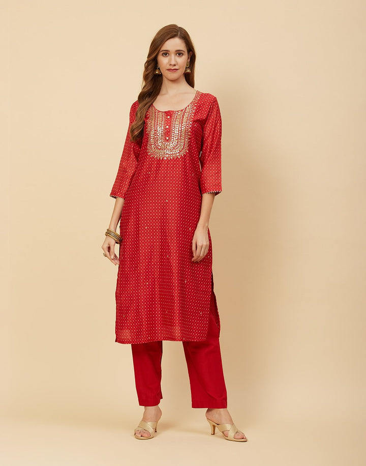 Embroidered Chanderi Kurti With Pant