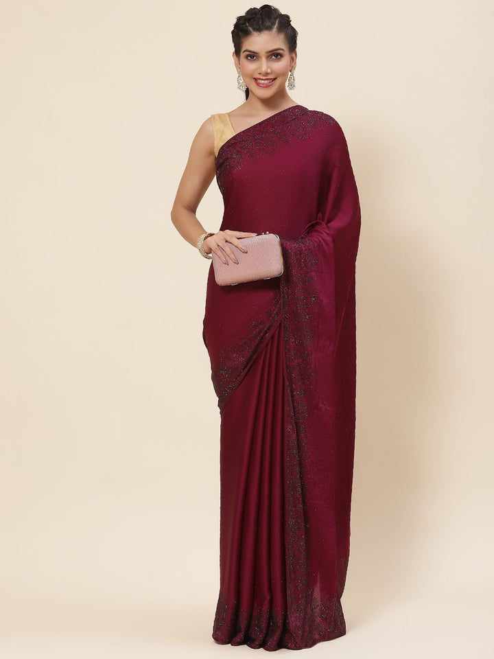 Stone Embroidered Satin Saree
