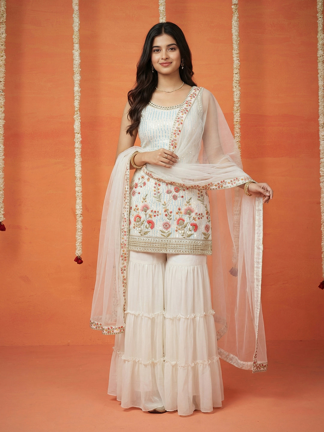 Printed Georgette Kurta With Pant &amp; Dupatta