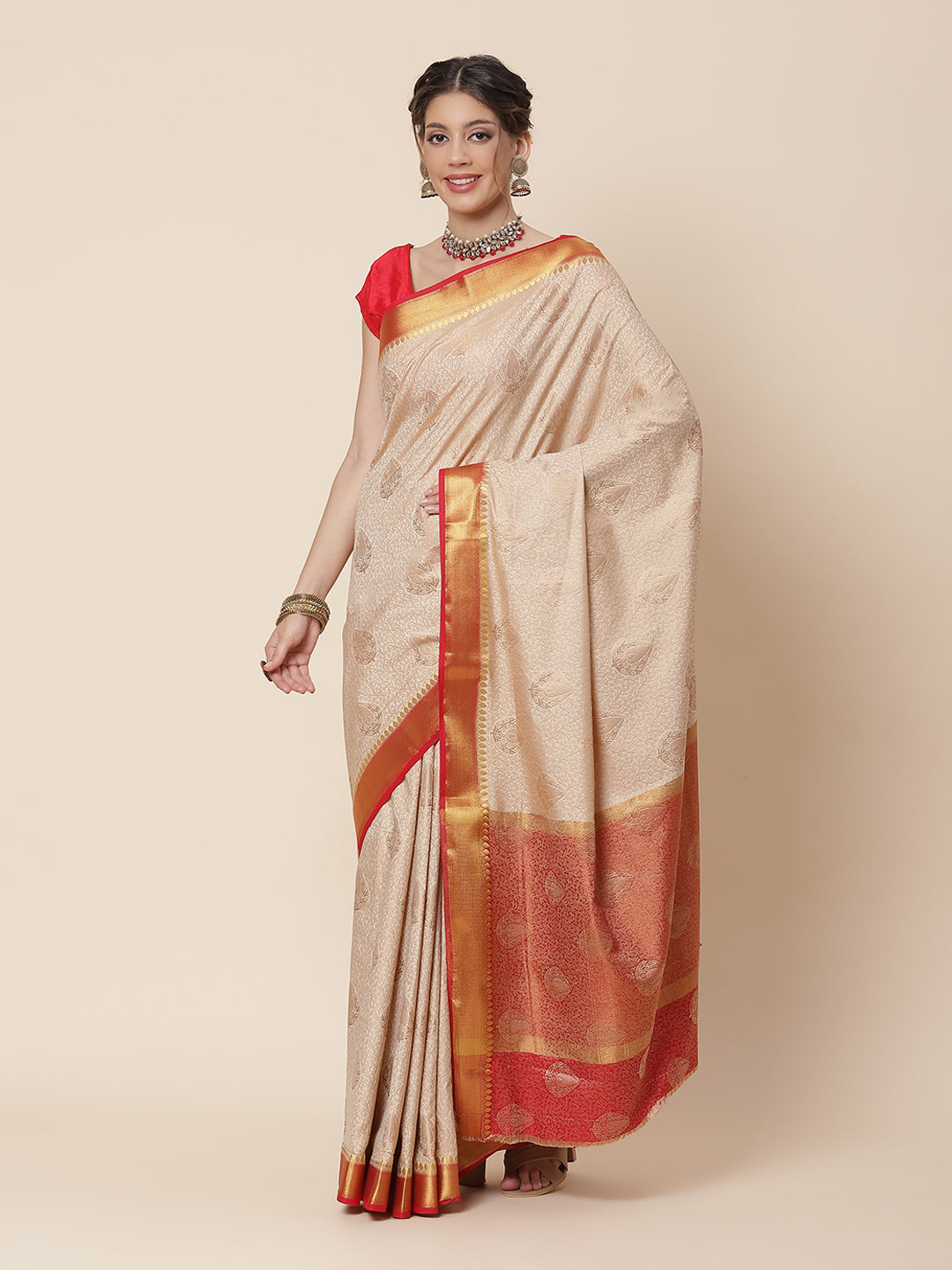 Zari Border Booti Art Handloom Woven Saree